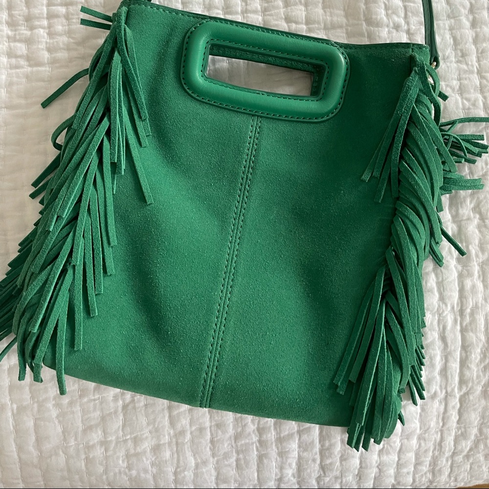Maje Teal Green Suede Fringe Crossbody Bag - Picture 4 of 7